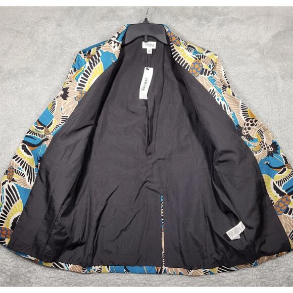 Terea By Andrea Pitter Women's Multicolor Crane Print Enamel Blue Blazer Medium - Picture 3 of 7